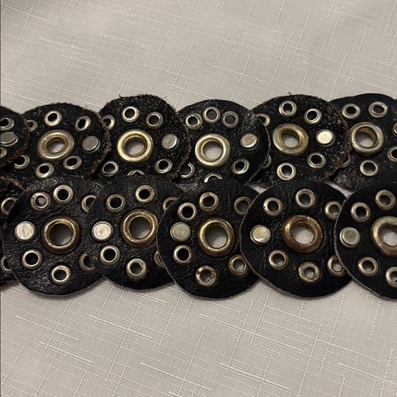 VTG Black Moroccan Leather Concho Belt SZ 36 w/circle buckle rivets & studs Boho main image 5